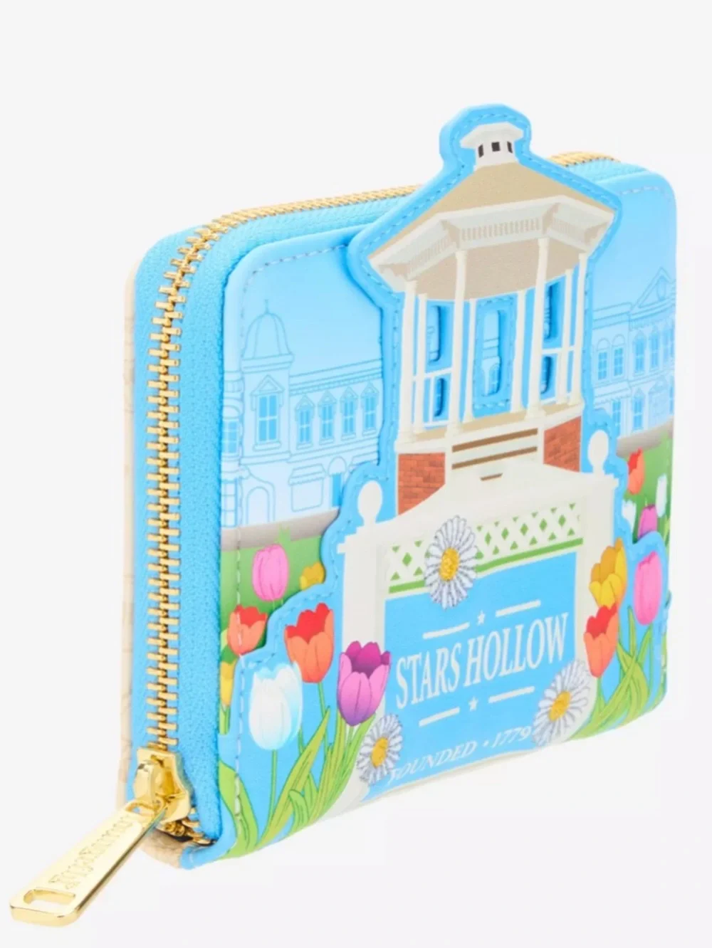 NWT Loungefly Stars Hollow Gazebo tulips & daisies Blue Floral Zip Wallet
